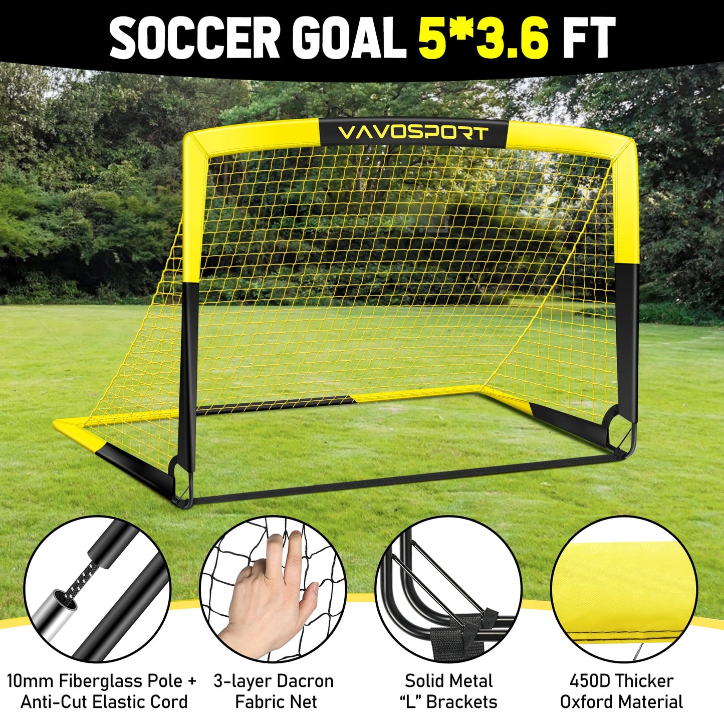Kids Soccer Goal Set, 2 of 4x3 ft Soccer Goals for Backyard, Portable Pop Up Soccer Nets Training Equipment with Soccer Ball, Cones, Soccer Net for Family Kids Youth Outdoor Sports Games