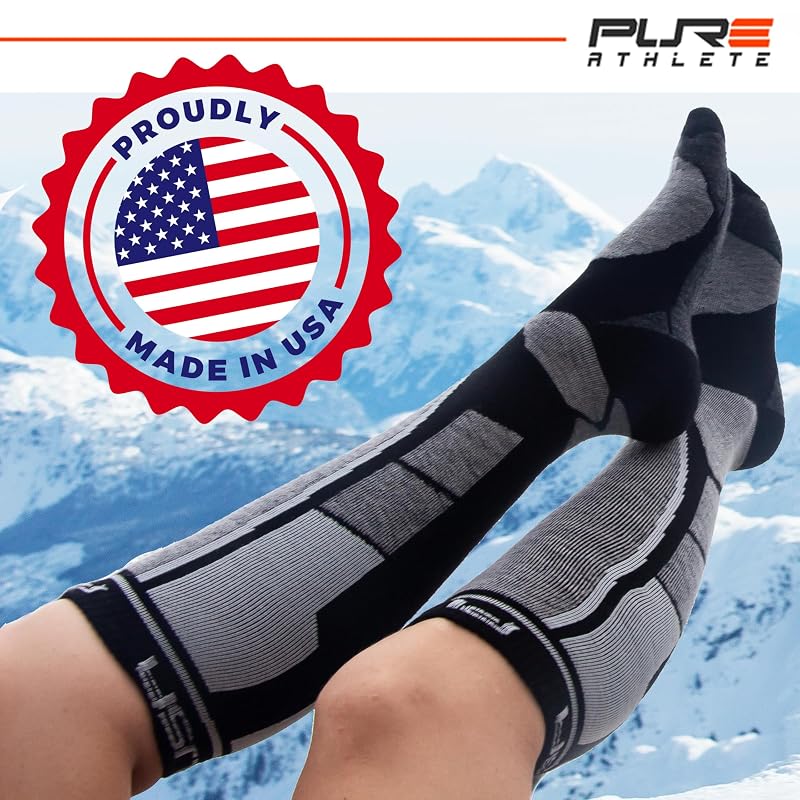 2 Pairs Pure Athlete Alpaca Wool Ski Socks - Neon Pink Large, Made in USA