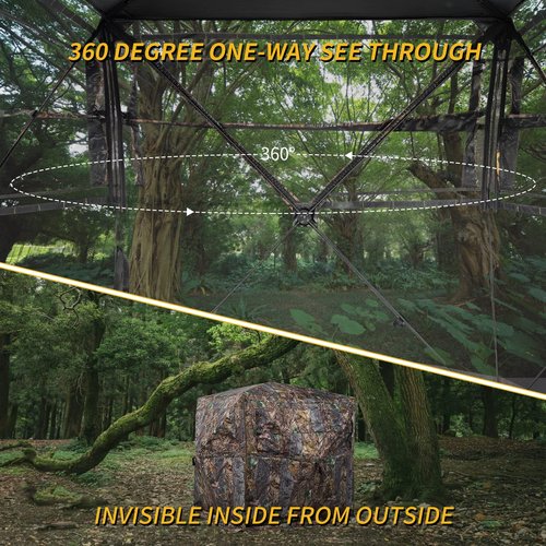FUNHORUN Hunting Blind 360 Degree See Through Ground Blind with Carrying Bag, 2/3 Person Pop Up Camouflage Tent Portable Concealed Shelter