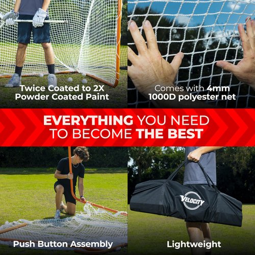 Velocity - Lacrosse Goal - Portable Steel Frame with Black Net, Perfect for Youth and Adult Training - Backyard Design – Royal Blue Frame, Black Net