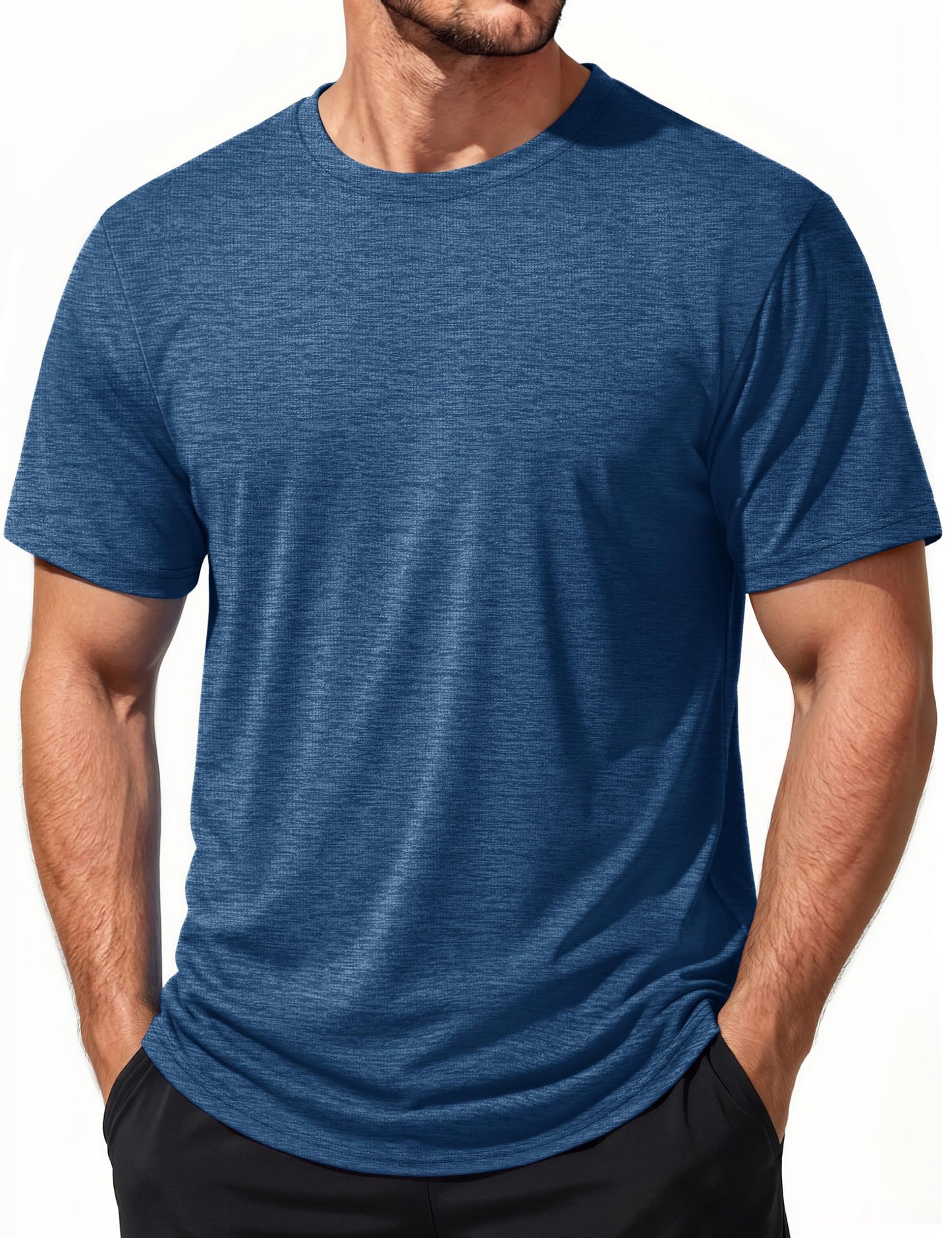 MAGCOMSEN Men's Short Sleeve Athletic Shirts Dry Fit Workout Tshirts UPF 50+ Moisture Wicking Tees for Running Swim Dark Blue L