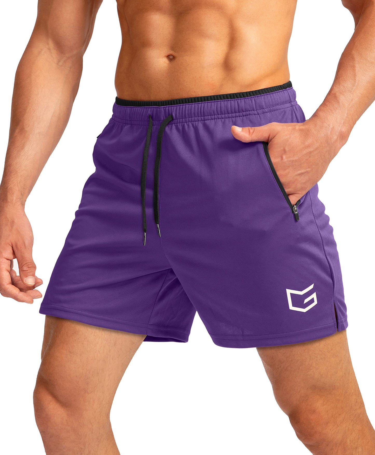Men's Gym Workout Shorts Zipper Pockets 5" Quick Dry Breathable Runing Athletic Short for Men (Purple, Small)