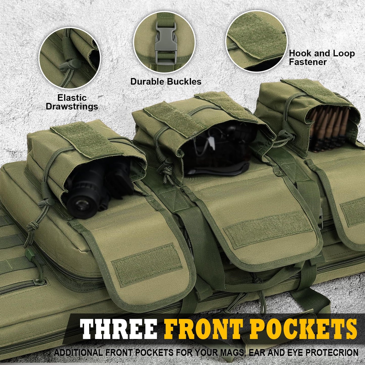 DULCE DOM Double Rifle Case, Soft Tactical Backpack for Hunting Shooting Range, Dual Storage Gun Bag for 2 Rifles & Pistols with Lockable Zippers & MOLLE System(Green, 42", Stowaway Backpack Straps)