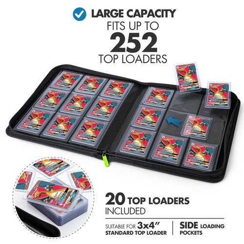 FunGuys Toploader Binder, Trading Card Binder Storage, 252 9 Pocket Top Loader Binder, Collection Album for Yugioh, MTG, TCG, Card Folders for Trading Cards