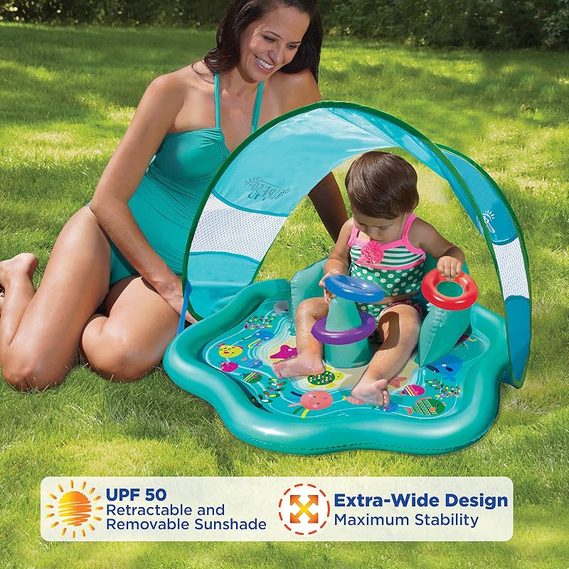 SwimSchool 28" Infant Pool Float with Canopy & Seat – Blue Splash Mat