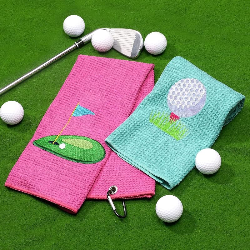 Golf Towels for Women - 2-Pack Microfiber Towel Set with Clips, 15.5 x 23.6 inches