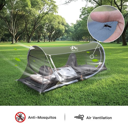 Night Cat Pop-up Mosquito Tent: 1 Person Camping Tent with Bug Screen Net Easy Set-up Tent Fits with Camping Cot (Excluded)