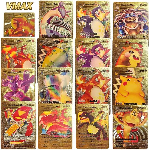 55 PCS Gold Cards Packs Vmax V EX GX Rare Golden Cards TCG Deck Box Gold Foil Card for Fans/Kids/Collectors Gifts (No Duplicates)