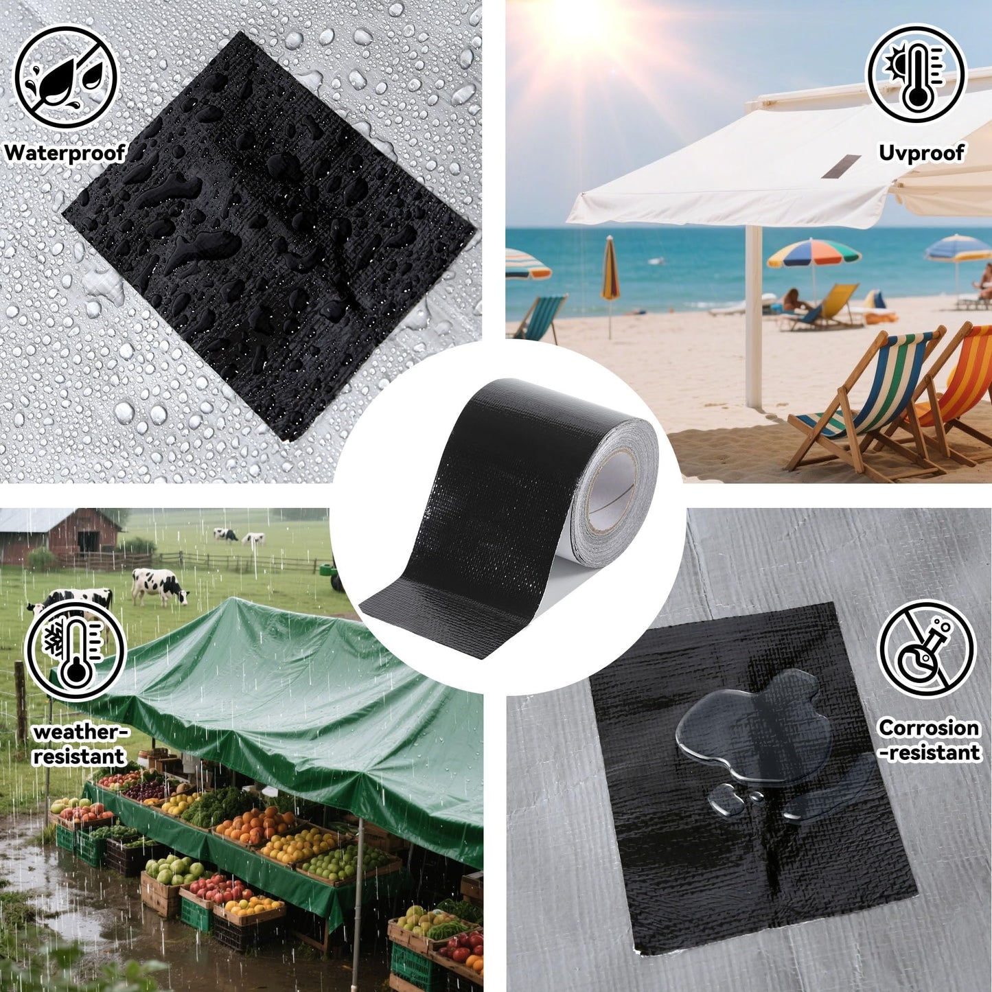 Tarpware RV Awning Repair Tape: 3" x 30FT Black Fabric Heavy Duty Waterproof Patch Kit for Sail Tent Boat Cover Outdoor Repair