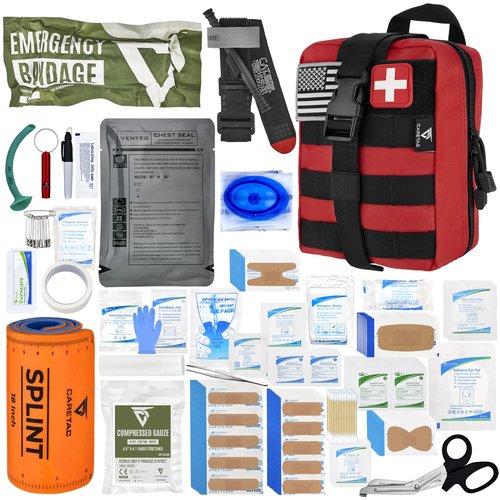 CareTac Advanced First Aid Trauma Kit with CAT Gen-7 Tourniquet – Tactical IFAK for Camping & Travel – Includes Chest Seal, Israeli Bandage, Splint, CPR Mask – Bleed Control, Gunshot, Burns & Cuts