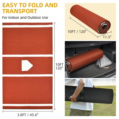 Shopsource Baseball Batting Mat, 10 x 3.8 FT Softball Hitting Mat, Upgraded Anti-Slip Matt with Stitched Embroidery Turf, Softball Baseball Training Matt with Home Plate Batters Box for Indoor Outdoor