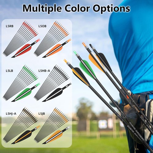 SUNYA 12-Pack 30 Inch Carbon Arrows Spine 500 or 400 for 40-60 LBS Bows｜Switch to Recurve/Compound Modes, Anti-Loose O-Ring & TPU Vanes for Hunting/Target Practice