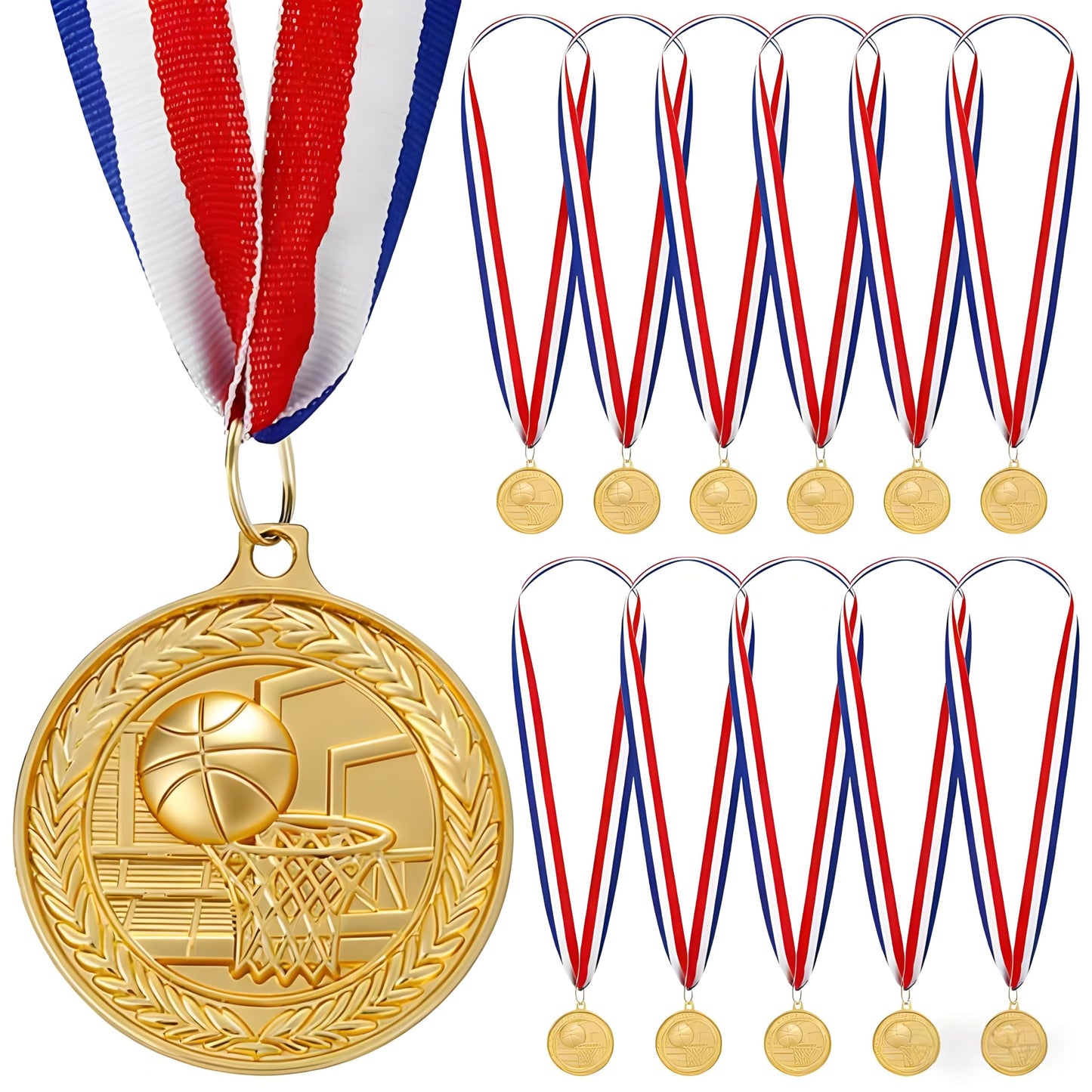 Meecuppa 12 Pack Gold Award Medals 2inch Metal Sports Medals Team Participation for Adults Basketball Tournaments, Party Favors and Ceremonies