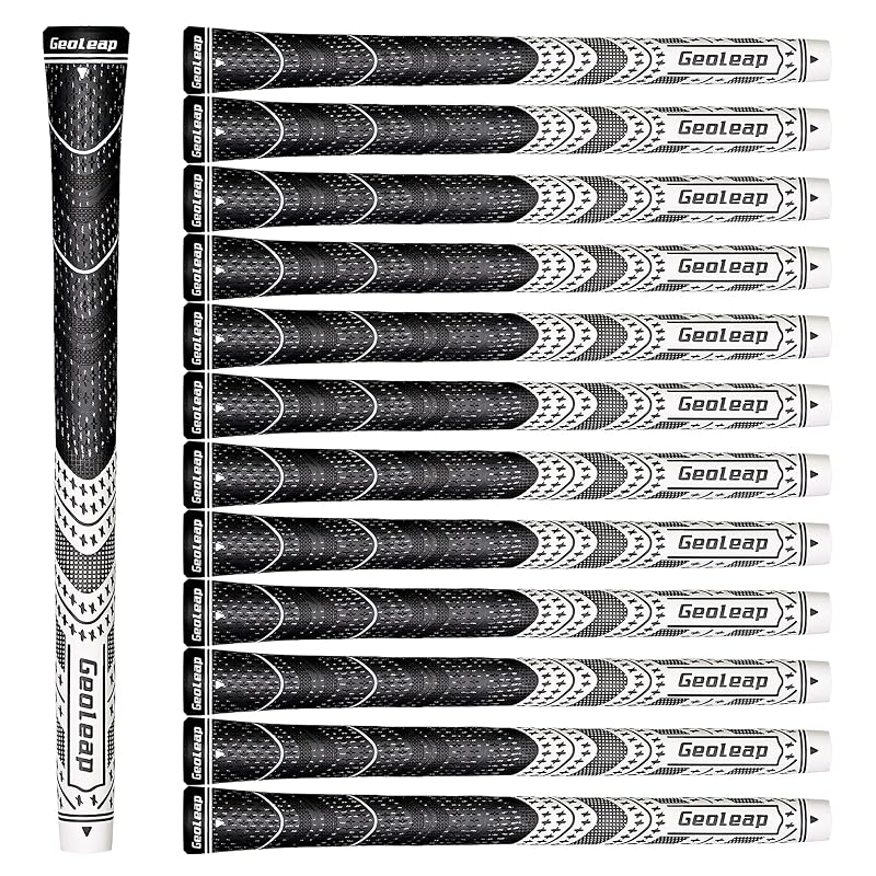 Geoleap Golf Grips Set of 13 - Hybrid Natural Rubber & Cotton, White, Midsize