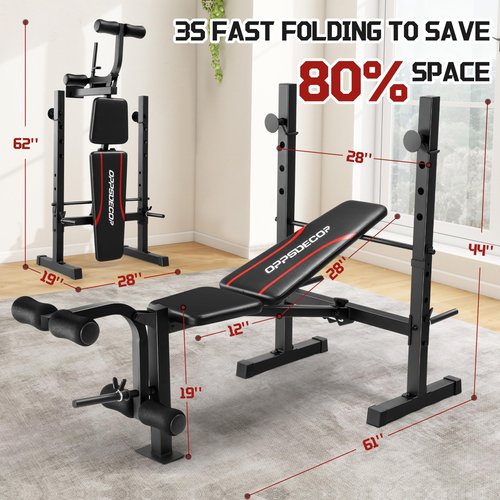 OPPSDECOR Multi-Function Weight Bench Set with Squat Rack Leg Extension & Leg Curl Adjustable Workout Bench for Full Body Fitness Foldable Flat/Incline/Decline Upgrade Bench Press for Home Gym