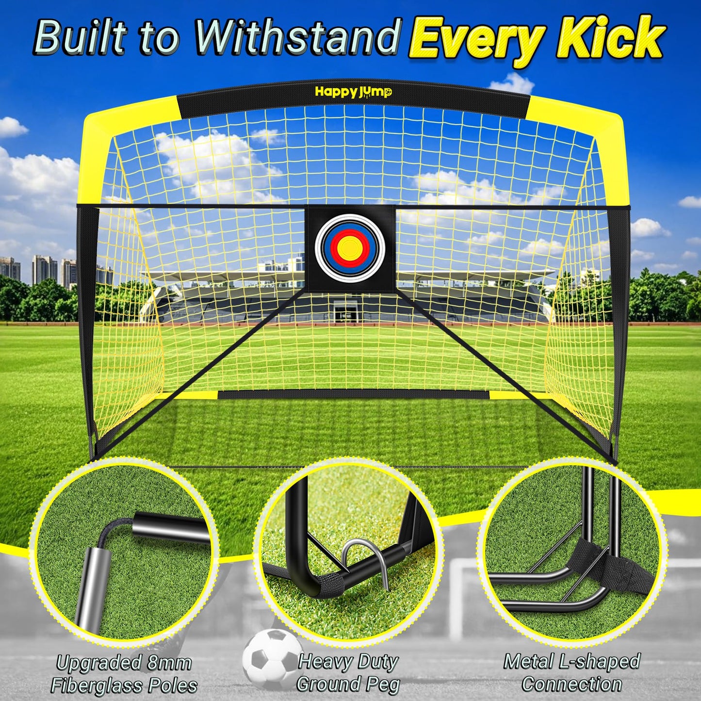 Happy Jump Soccer Goal Pop Up Foldable Soccer Net for Backyard, 2 Set (5X3.6 FT, 2 Set)