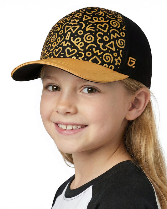 GADIEMKENSD Toddler Baseball Hat with Kaleidoscope Pattern, UV Protection Baby Sun Cap for Kids, Breathable Toddler Baseball Caps for Boys Girls Summer Beach School Yellow Black 4-9Y