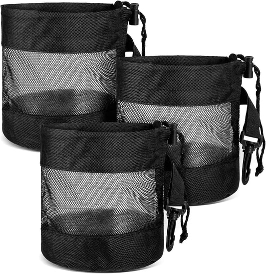 3 PCS Golf Ball Shag Bag, Nylon Shag Bag for Golf Balls, Black Mesh Storage Pouch, Drawstring Ball Pouch for Storing Balls
