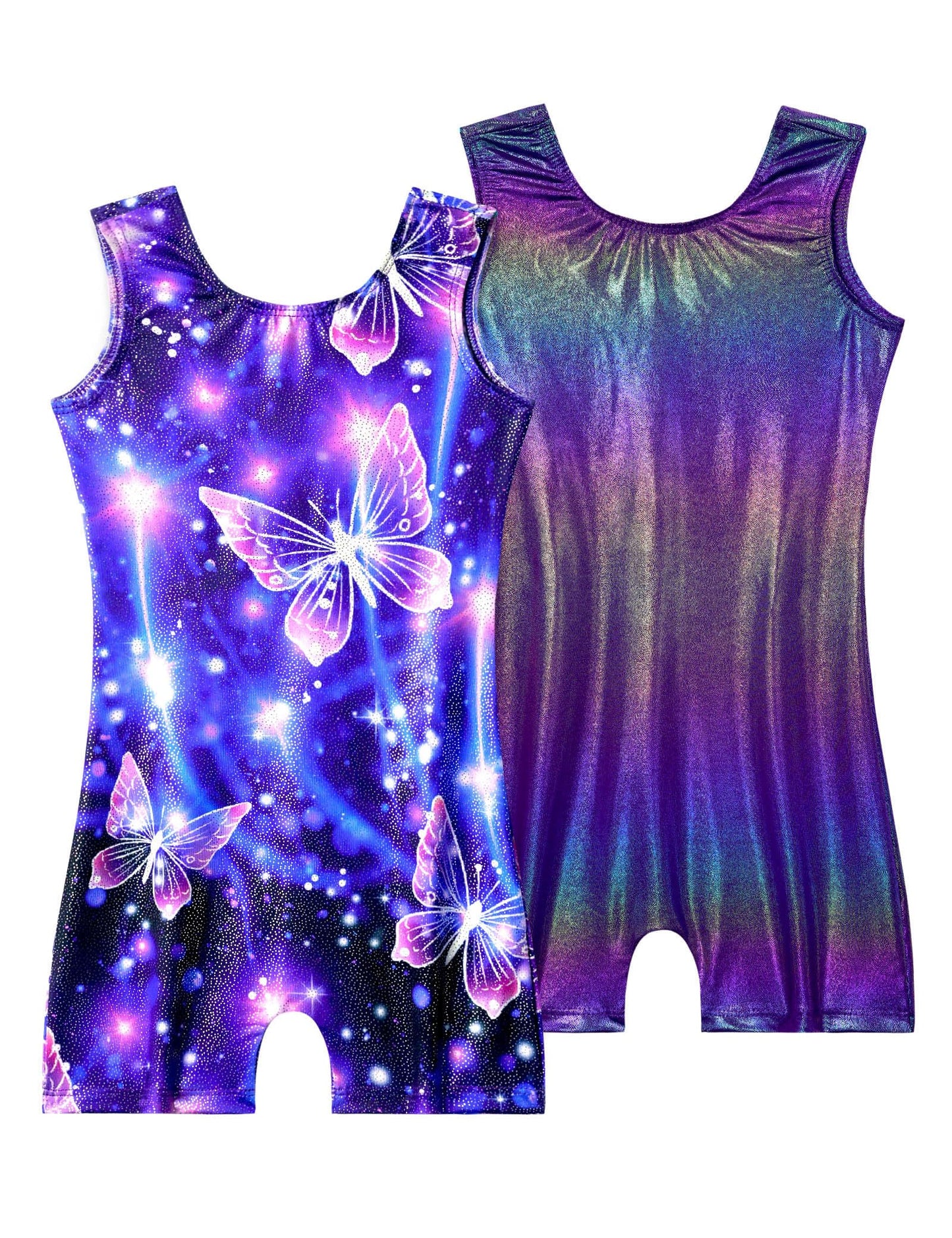 Nokecina Leotard for Girls Gymnastics 2 Packs Size 3t 4t Shiny Purple Butterfly Kids Tumbling Bodysuits