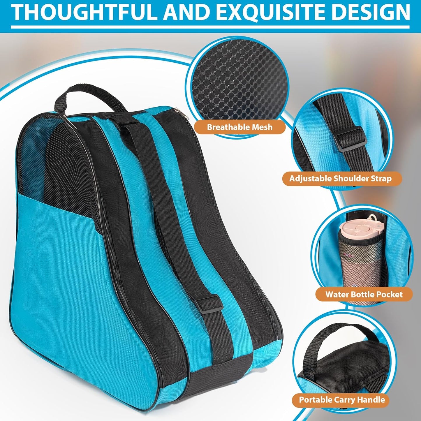 Ice Skate Bag, Large Capacity Roller Skate Bag for Both Kids and Adults, Breathable Figure Skating Bag with Adjustable Shoulder Strap Fit for Roller, Ice, Inline Skates