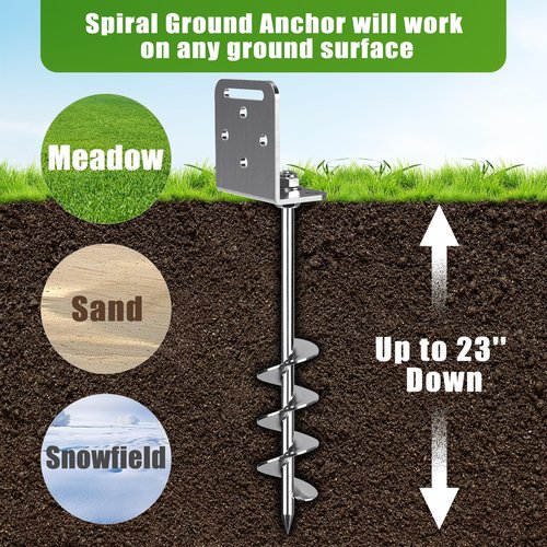 4 Pack 24" Ground Anchors Screw in Shed Earth Anchor Stakes kit with Versatile L Bracket Trampoline Anchor 20MM Spiral Swingset Anchors for Swing Set, Tent, Mobile Home, Canopy, Carport, Playset