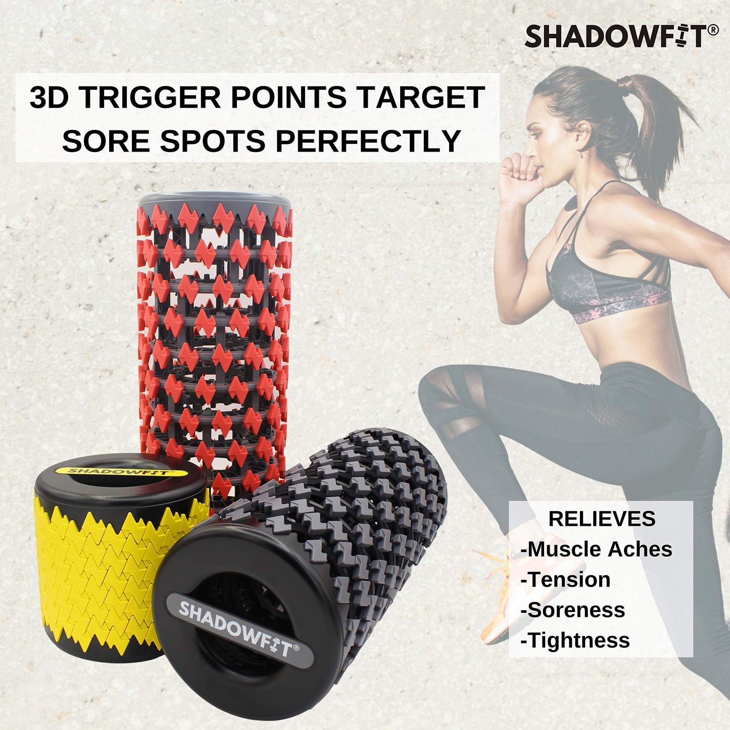 Adjustable Shadowfit Foam Roller Equipment for Sore Muscle, Tissues ∣ Massage Rollers for Maximum Tension Relief ∣ High Density Foam for Deep Tissue Pain Relief, Thigh, Arms (Red)