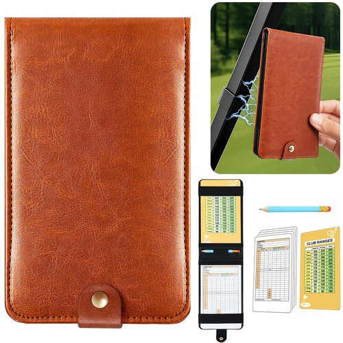 Femlotank Magnetic Golf Scorecard Holder All-in-One, High-End Leather Golf Yardage Book Holder, Scorecard Book Yardage Book Cover Universal Fit for Scorecard, Golf Accessories Fit for Most Back Pocket