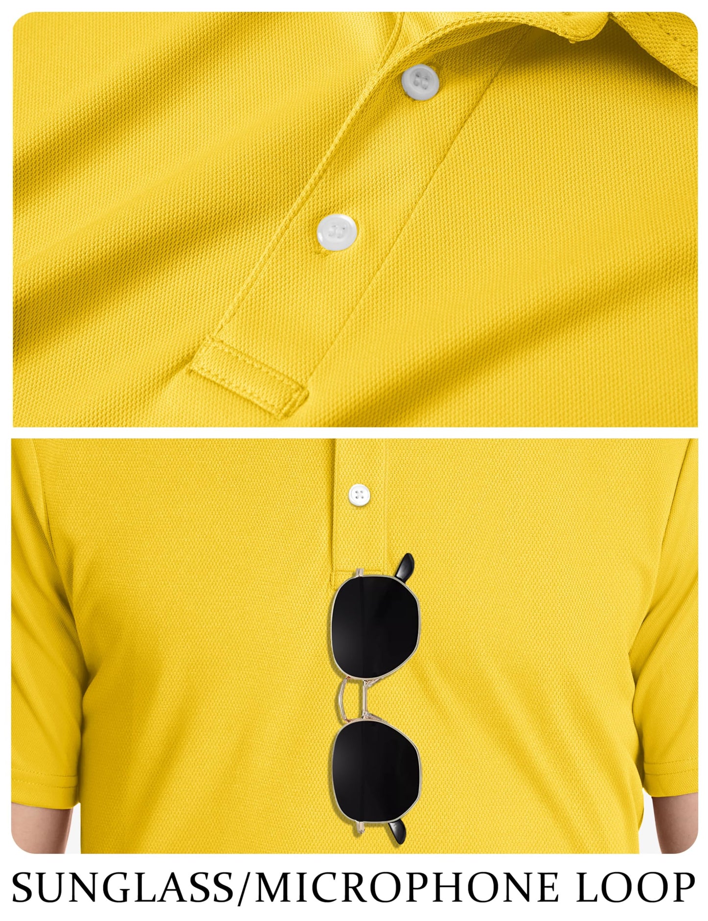 TACVASEN Mens Golf Shirt Dry Fit Mens Polo Shirts Short Sleeve Performance Golf Polos for Men with Collar Work Shirts Yellow, L