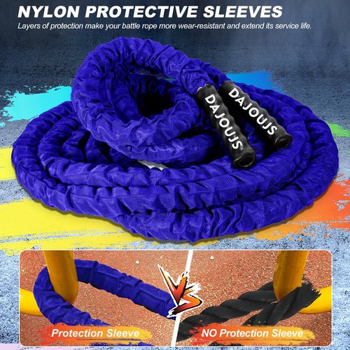 Battle Ropes for Home Gym 1.5Inch Diameter 30FT Lengths Workout Heavy Battle Ropes for Exercise Training Weighted Ropes, Working Out Exercise Equipment with Protective Cove - Blue