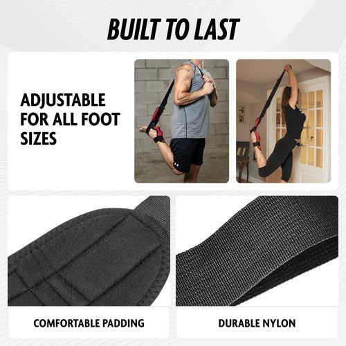 DMoose Fitness Foot & Calf Stretcher with Adjustable Padded Stretching Strap for Plantar Fasciitis, Hamstring, Heel Spurs and Achilles Tendonitis Relief - Yoga Leg Stretch Strap Velcro for Flexibility