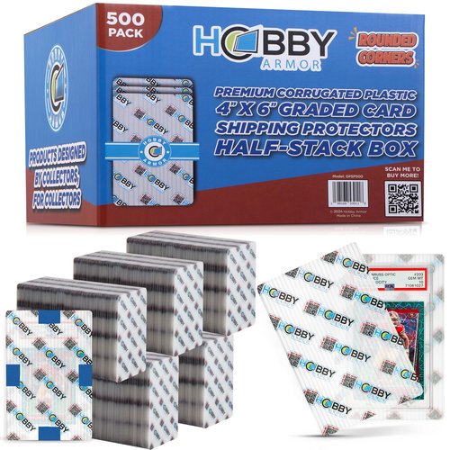 500 Pack Plastic Graded Trading Card Shipping Protector by Hobby Armor, 4" x 6" with Rounded Corners, Translucent Vibrant Multi-Color Plastic Card Protector to Guard Cards from Dings, Cardboard Alt