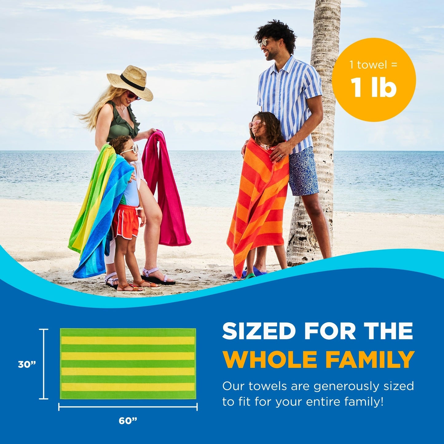 Kaufman - Soft Oversized Beach Towels in Bulk | 29" x 58" Velour Striped Towel | Absorbent, Quick-Drying | 100% Cotton Thick Towels (4 Pack)