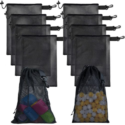 Riuog 10 PCS With Clips Mesh Drawstring Bags, Portable Nylon Storage Bags for toy,Sports Storage,Outdoor activities etc. (7.9x11.8in)