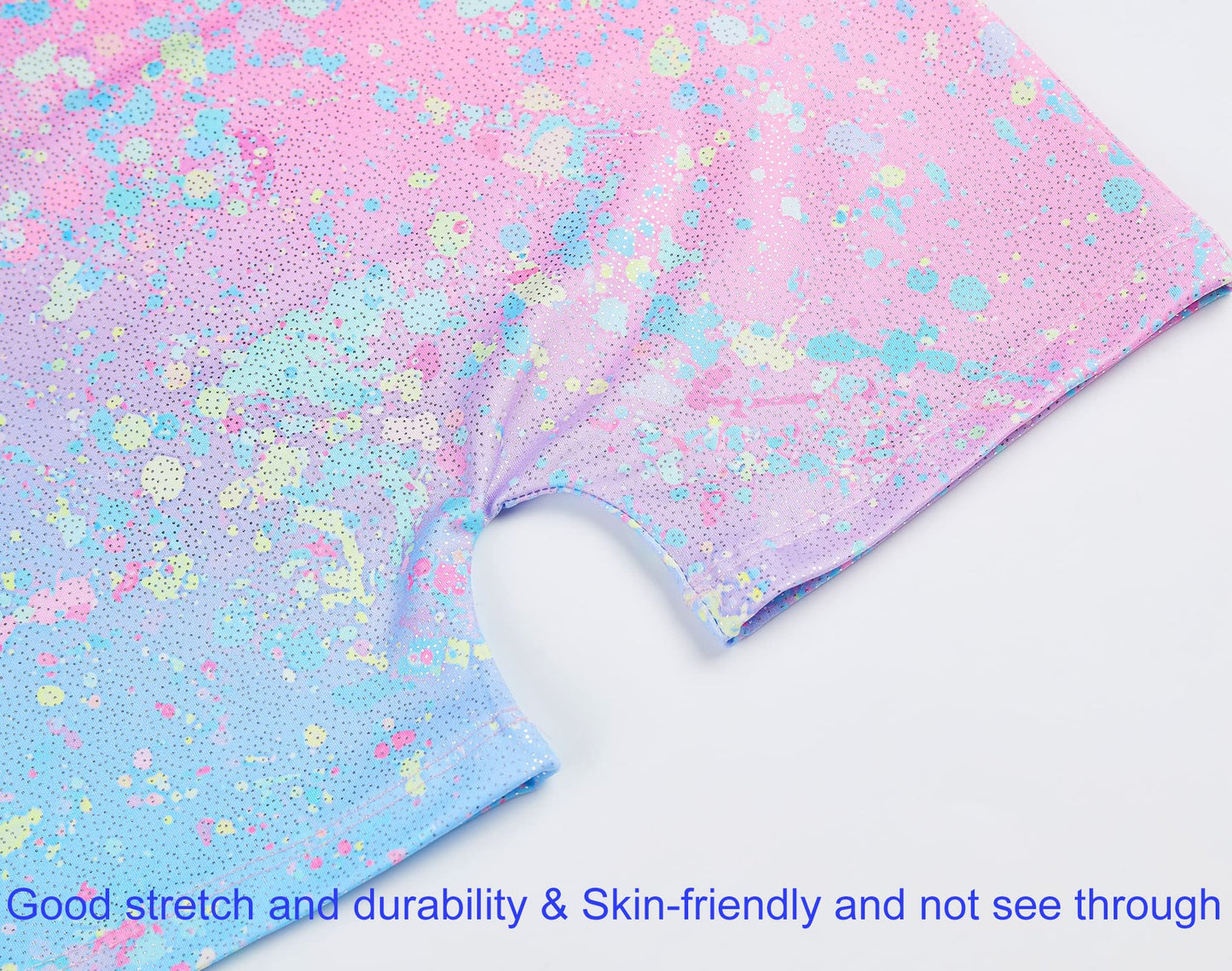 Domusgo Girls Gymnastics Leotards Size 9-10 Years Old Shiny Colorful Graffiti Dot Sleeveless Biketard with Shorts