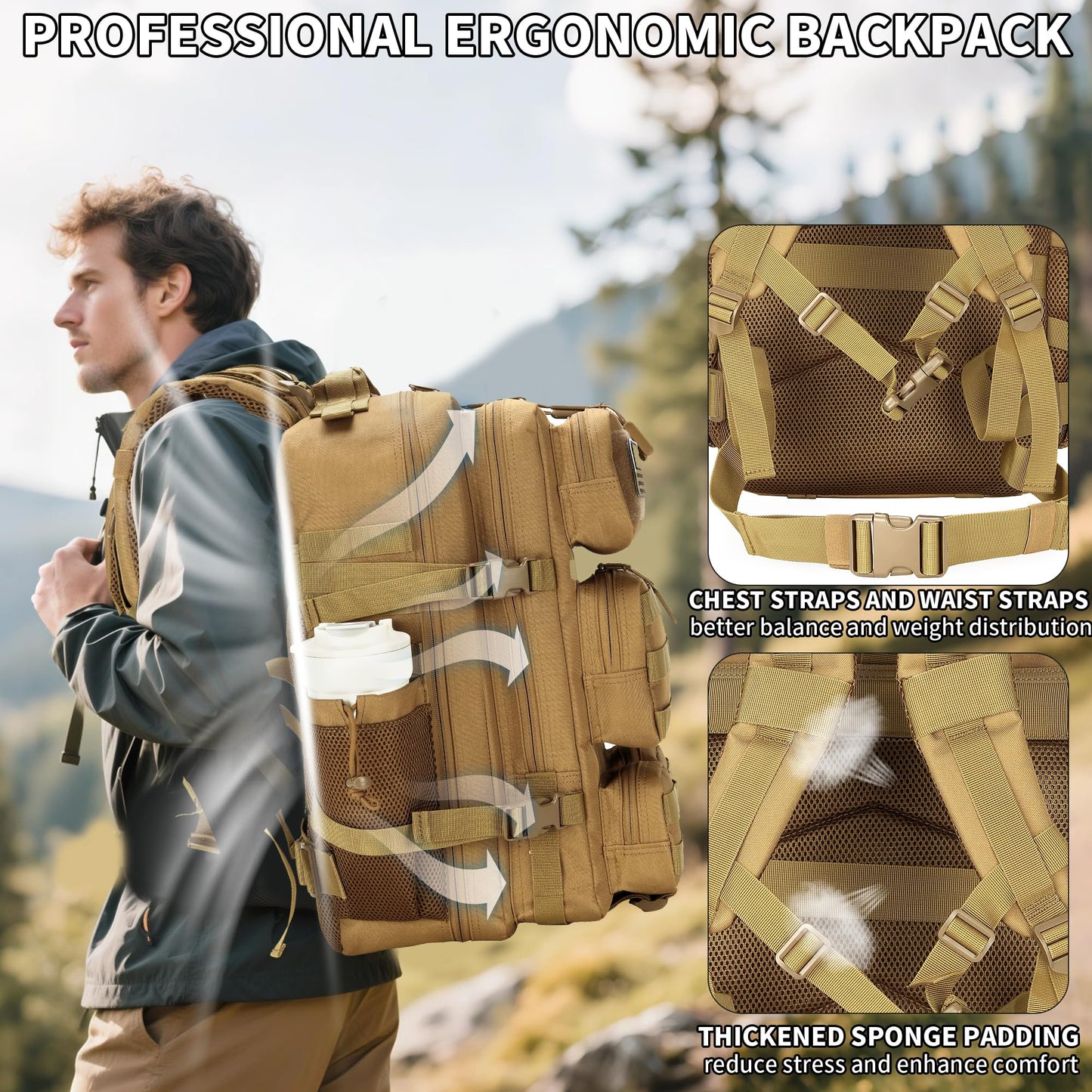 MoonWang 55L Tactical Backpack Heavy Duty Military Rucksack Molle Backpack 3 Day Assault Pack for Work Outdoors