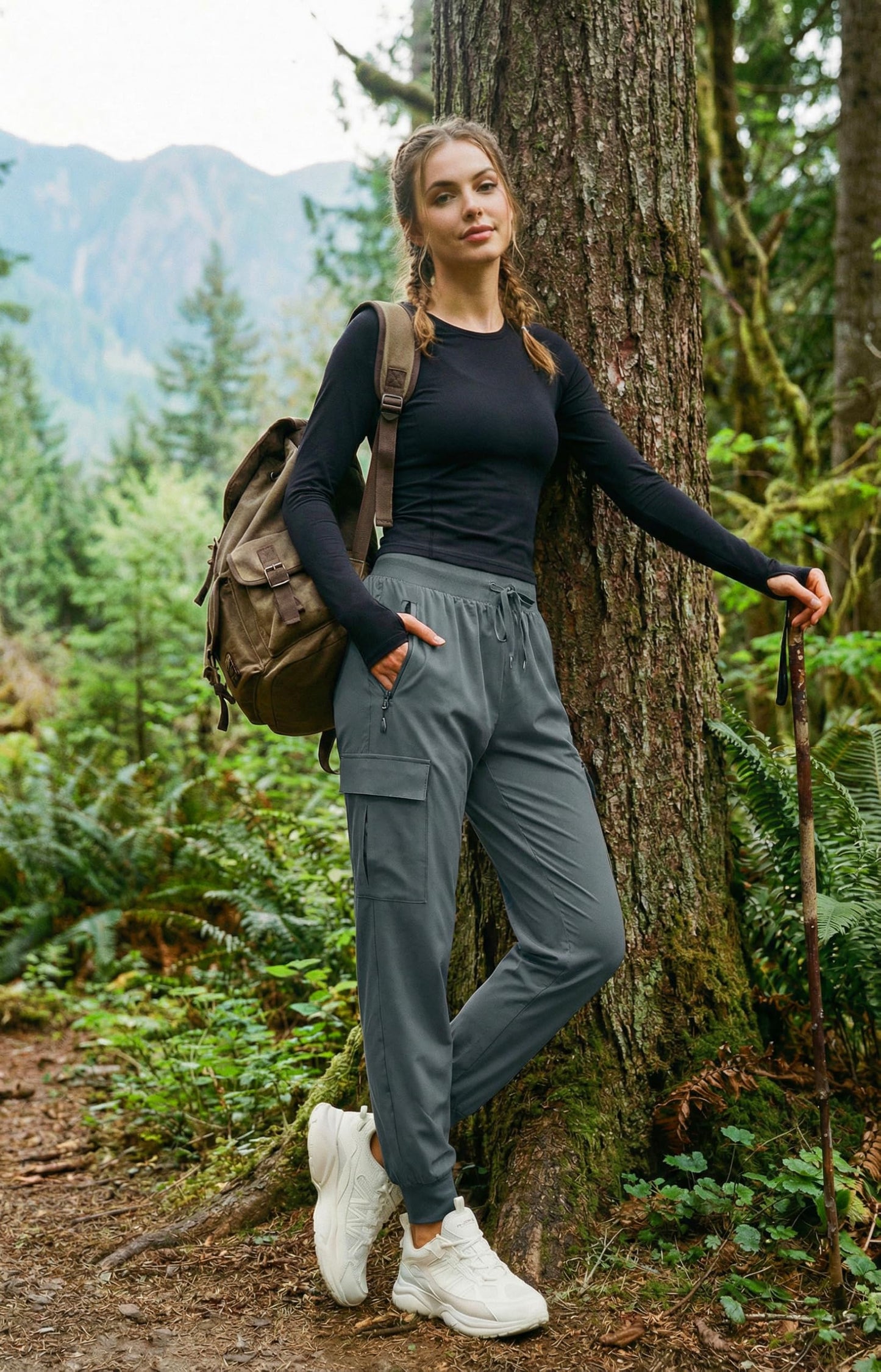 Libin Women's Cargo Joggers Lightweight Quick Dry Hiking Pants Athletic Lounge Casual Travel Petite, Steel Gray L