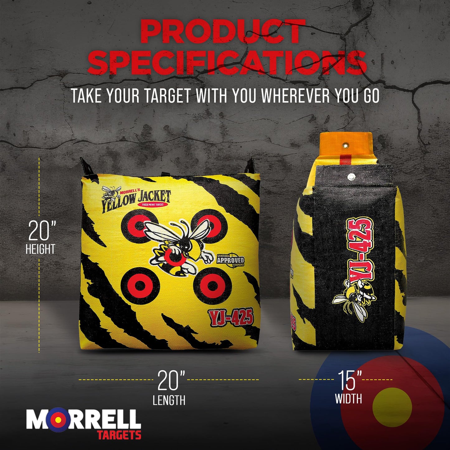 Morrell Yellow Jacket YJ-425 Outdoor Portable Archery Bag Target with 2 Shooting Sides, 10 Bullseyes, and Carry Handle, Yellow - Adult Field Point Backyard Practice Target