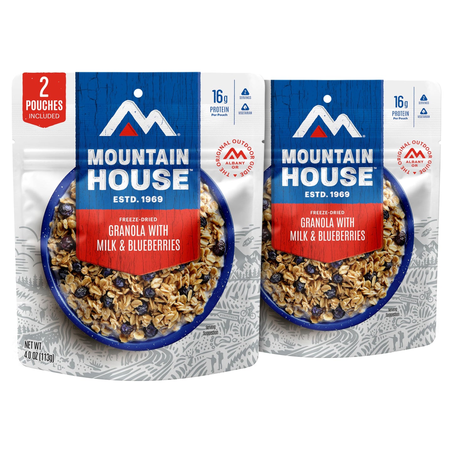 Mountain House Granola with Milk & Blueberries | Freeze-Dried Food for Camping, 4 Servings, 30-Year Shelf-Life, 2-Pack