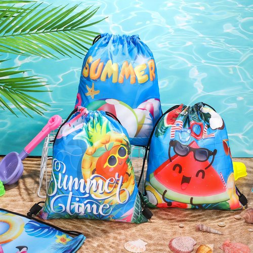 MIMIND 24 Pcs Summer Pool Drawstring Bags Beach Drawstring Backpack Party Favor Bags Goodie Backpack Bags for Hawaiian Party