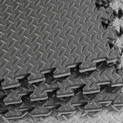 Xspec 1" Extra Thick 48 sq ft Reversible EVA Gym Foam Floor Mat Tiles (24" x 24"), Steel Pattern, 12 pcs, Black & Grey