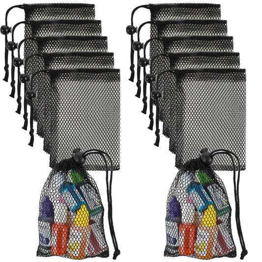 12 Pcs Small Mesh Bags Black Nylon Drawstring Bags with Cord Lock Closure Delicates Portable Travel Stuff Storage Bag for Gym Pool Toys Travel Cosmetics Washing Machine Bag