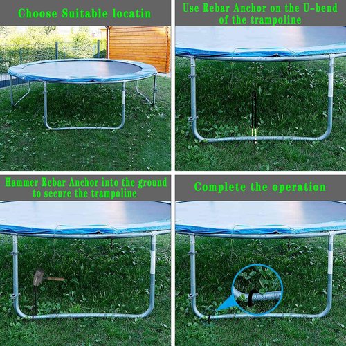 Nigh Coated Rebar Trampoline Wind Stakes Set of 12 Safety Ground Anchors Stakes Extra Heavy Duty Metal Landscape Staples 10 Inches Long (Black)