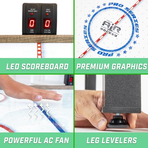 GoSports 48 Inch Air Hockey Arcade Table for Kids - Includes 2 Pushers, 3 Pucks, AC Motor, and LED Scoreboard - Oak or Black
