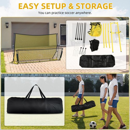Shopsource Soccer Rebounder Net, 2 in 1 Soccer Bounce Back Net, 7'x4' Rebound Net Practice for Team Volley Passing Solo Training, Football Trainer with Carry Bag Stakes