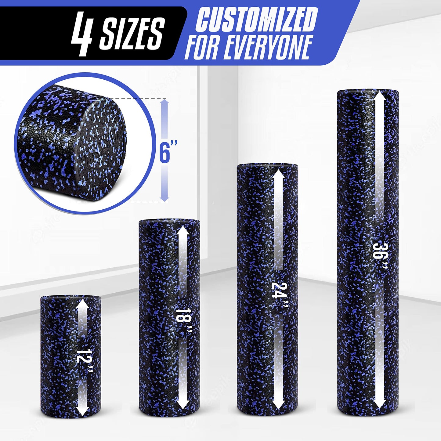 Yes4All High-Density EPP Round Back Roller Foam, Exercise Foam Roller for Yoga, & Pilates, Multiple Sizes and Colours, Blue Speckled - 24 inches