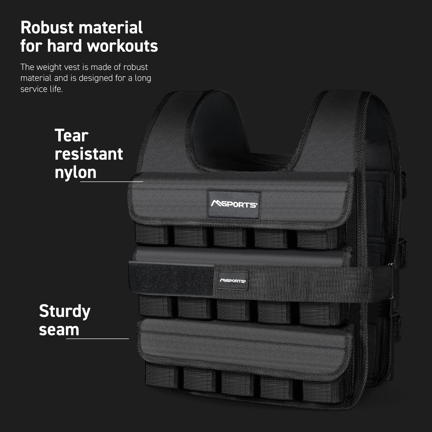 MSPORTS Premium Weighted Vest for Women & Men – Adjustable 11–65 lb, Running Vest, Walking Weighted Vest, Tactical Style Training Vest for CrossFit, Strength, Cardio & Home Workouts (Black, 11 lb)