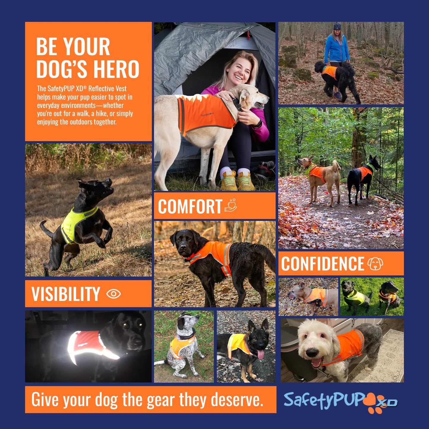 SafetyPUP XD Lite Blaze Orange Reflective Dog Vest – High Visibility Hunting & Safety Vest with Lightweight Mid-Back Coverage. Apparel Gear for Small Medium and Large Breeds