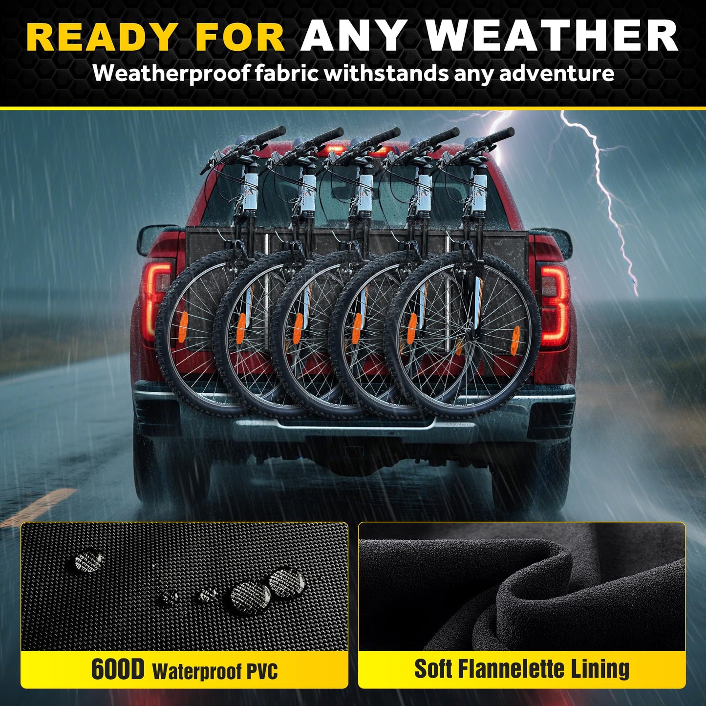 Bumbee Tailgate Bike Pad for 5 Mountain Bikes, with Rear Camera Window, Reflective Strips and 2 Tool Pocket
