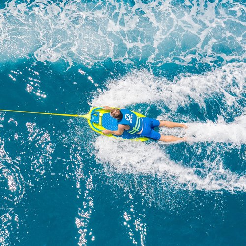 ZUP YouGo Board and Handle Combo with EVA Foam Padding, All-in-One Kneeboard, Wakeboard, Wakeskate, and Wakesurf Board for Kids, Teens, and Adults, 57" x 25" x 5", Yellow