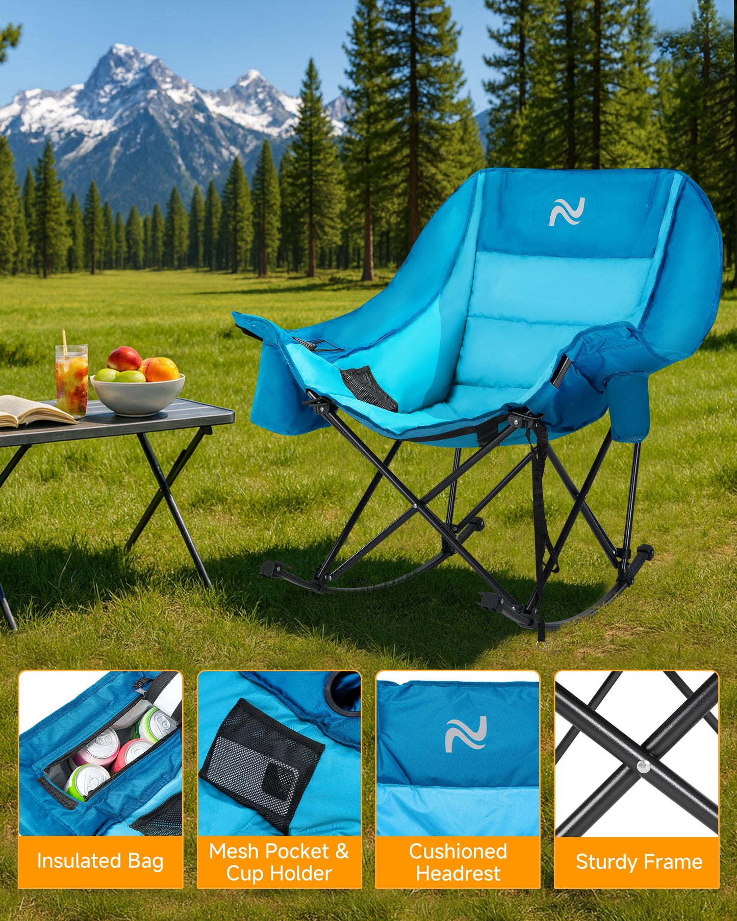 Slsy Oversized Rocking Camping Chair, Outdoor Rocking Chair for Adults